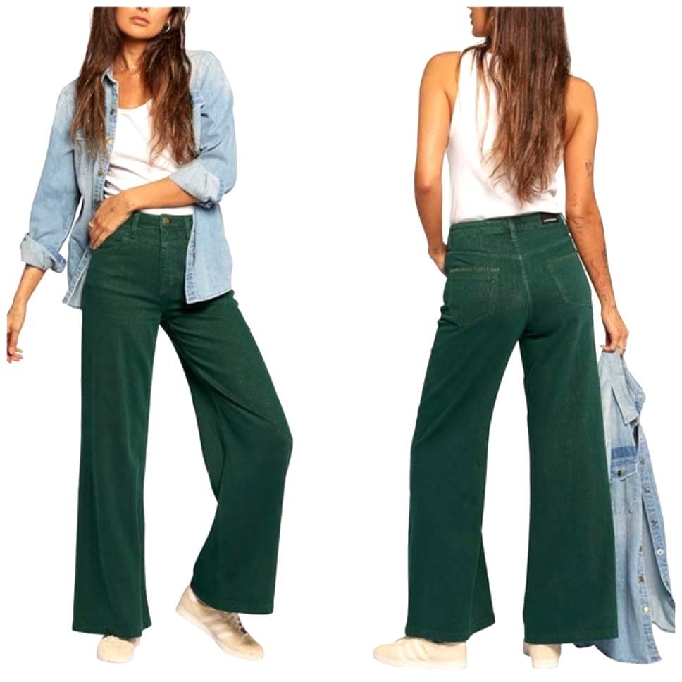 Nwt Current Elliott Green (Amazon) Extra Wide Jeans